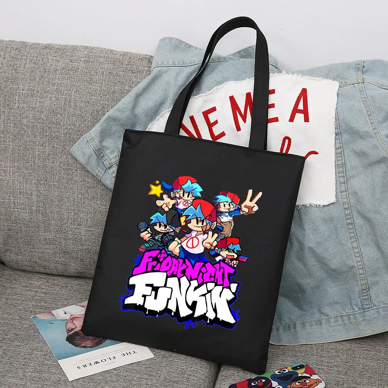 Game Friday Night Funkin Print Tote Bag Anime Shopper Bags Handbags Shoulder Bags Canvas Bag Casual Shopping Bags For Students