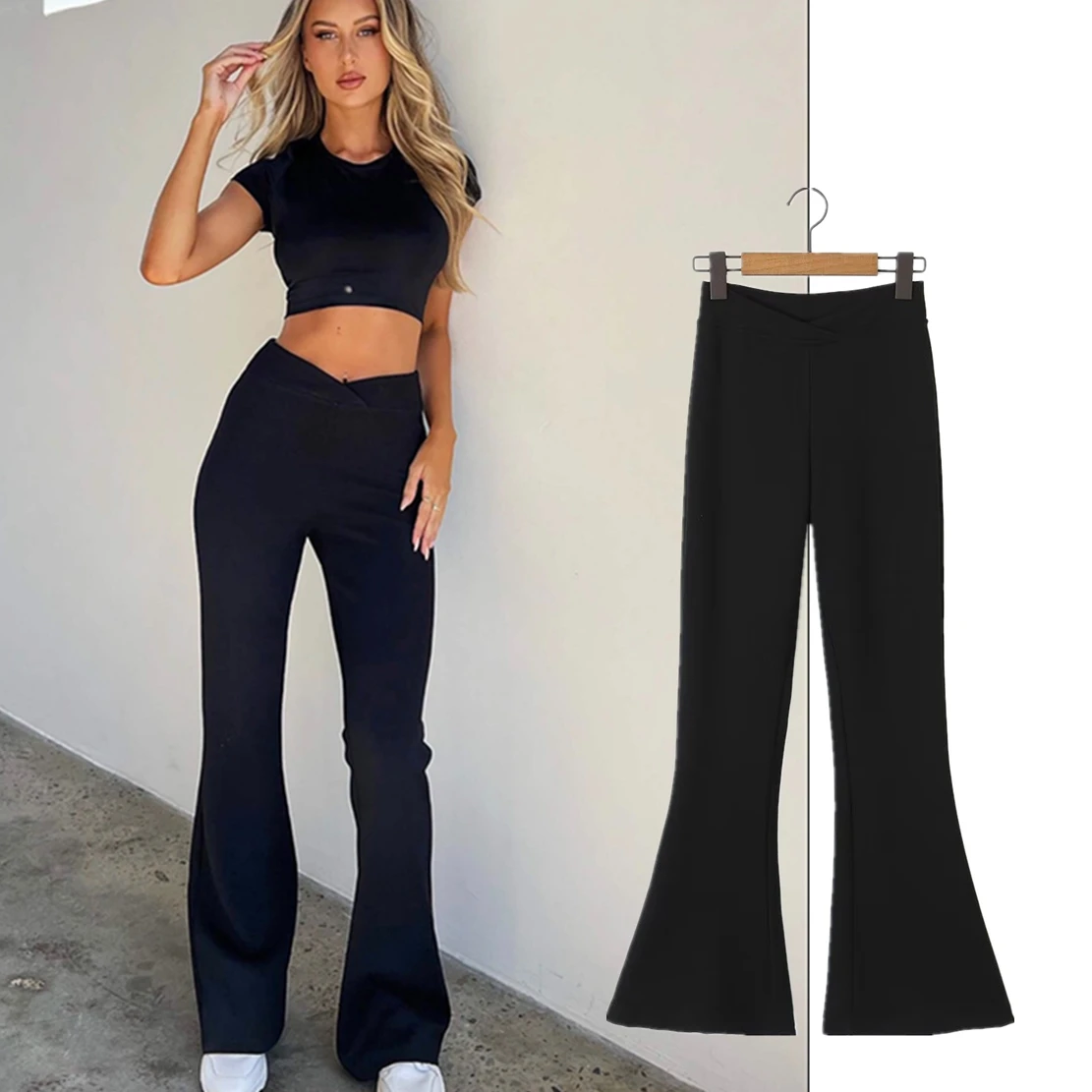 

Maxdutti High Street V-neck Black Pants Women Leggings Fashion Blogger Yoga Sports Casual