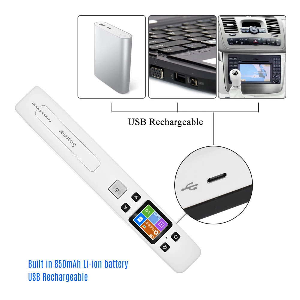 ماسح ضوئي لصور المستندات المحمول عالي السرعة Wifi 1050 ديسيبل متوحد الخواص، شاشة LCD مقاس A4 بتنسيق JPG/PDF لاستلامات الأعمال والكتب