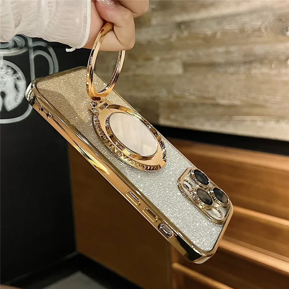 Luxury Bling Glitter Mirror Holder Stand Grip 360 Degree Rotating for Mobile Phone Back Sticker Socket Bracket