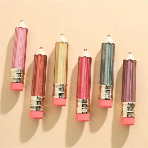 귀여운 립글로스 매트 립스틱, 창의적인 연필 모양 쉬머 메이크업 립 글로스 색소 립 메이크업, 립 얼룩 방수 립 글레이즈