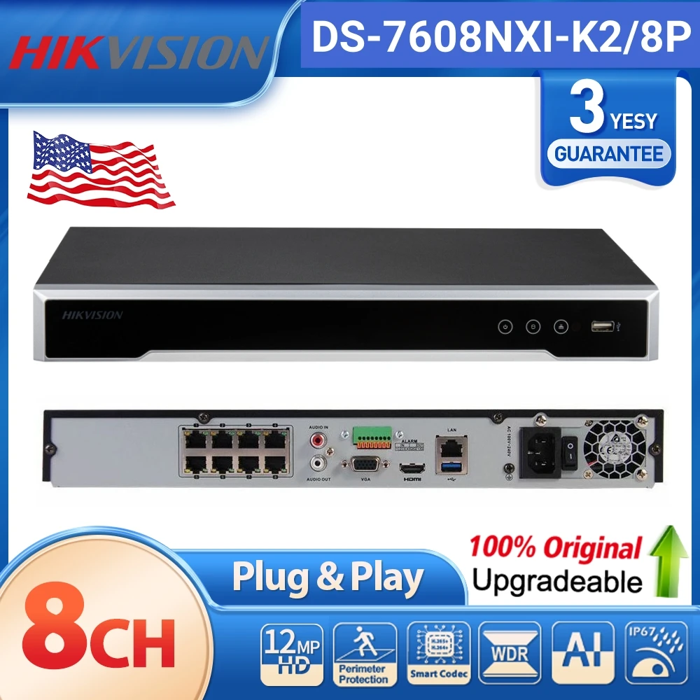 Hikvision DS-7608NXI-K2/8P 8CH AcuSense 8PoE NVR 2SATA HDMI Smart 4K Network Video Recorder Human Vehicle Detection Business NVR