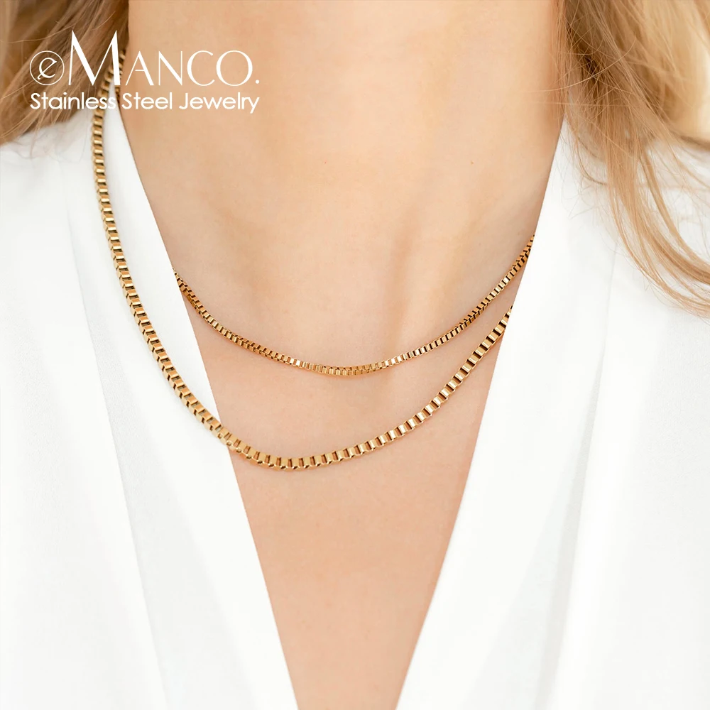 eManco Simple Stainless Steel Box Chain Necklace Fashion Romantic Feminine Charm Jewelry Surprise Gift