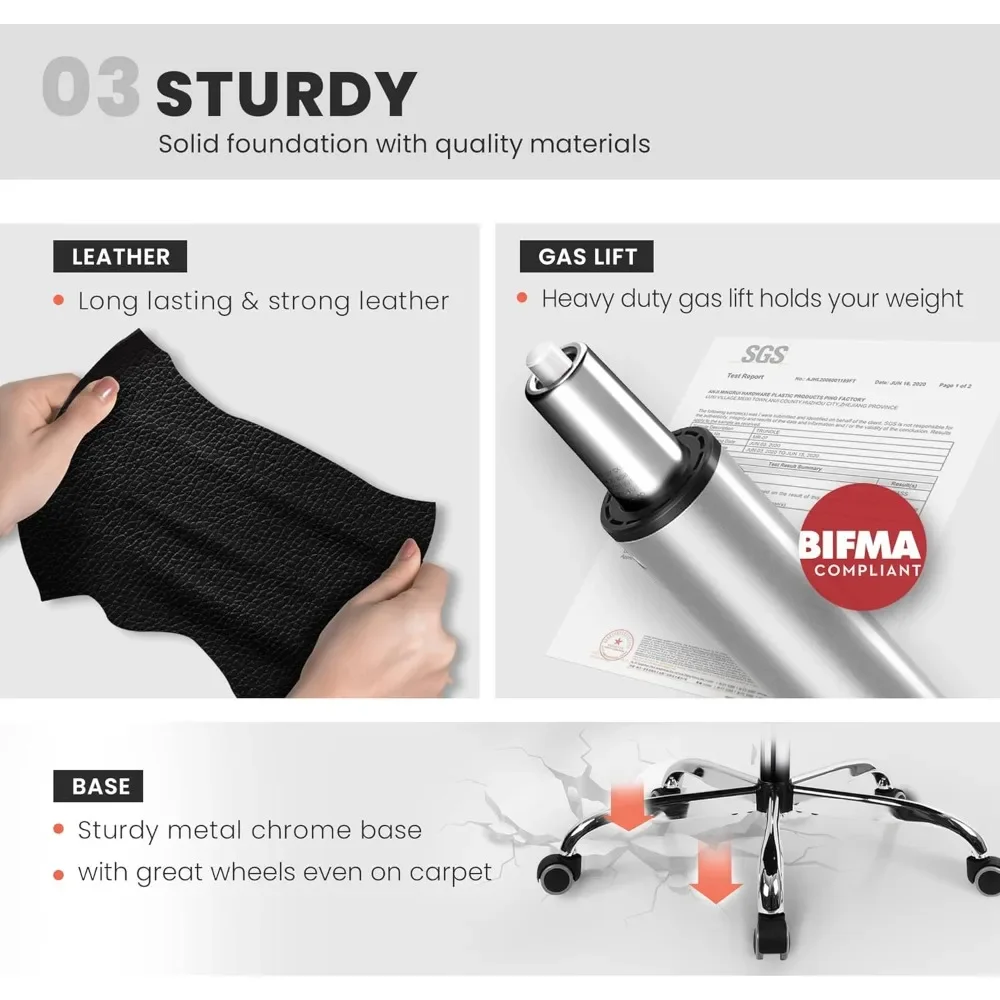 كرسي ألعاب مريح للمكتب، كرسي كمبيوتر عالي الظهر قابل للتعديل مع عجلات ودعم قطني من الجلد المريح