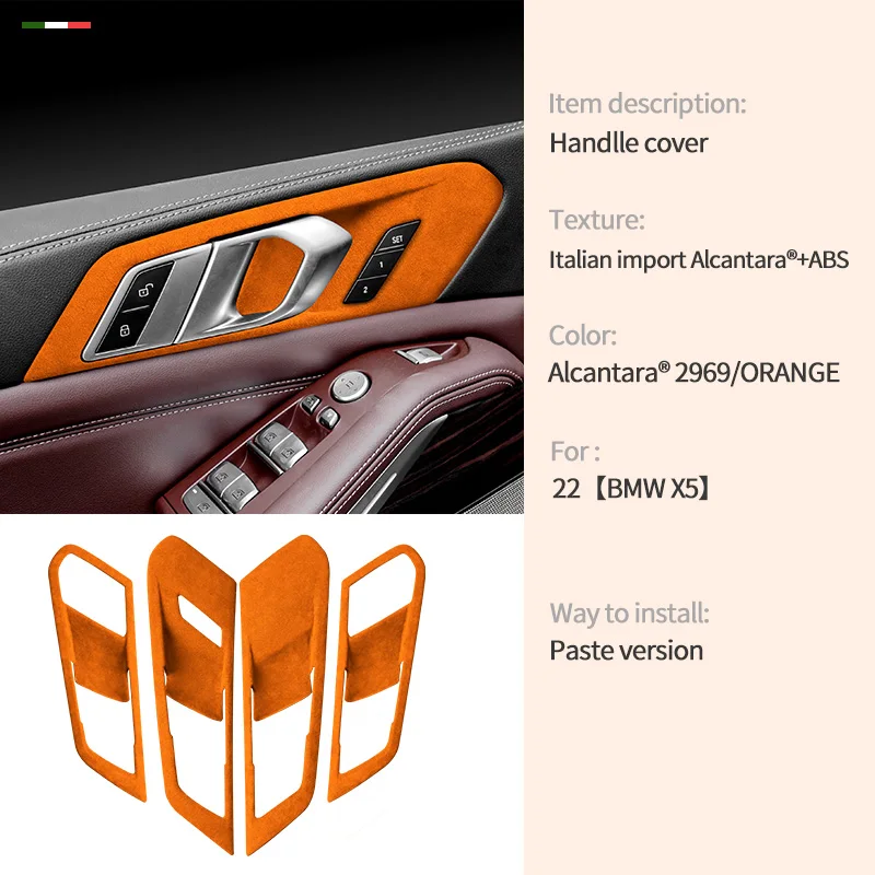 4PCS For BMW X5 G05 2019 2020 2021 2022 2023 2024 Top Suede Interior Door Handle Bowl Frame Trim Stickers Covers Car Accessories