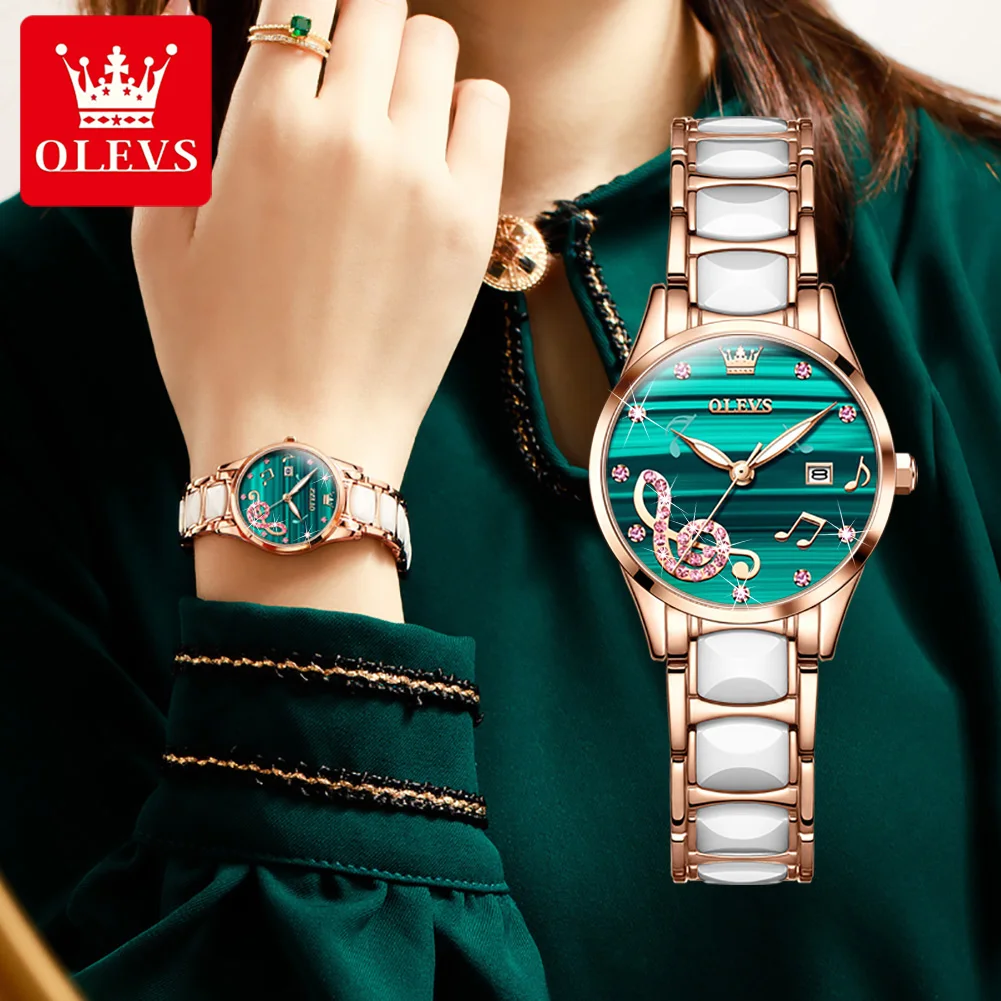 OLEVS Women's Watches Luxury Elegant Ceramic Bracelet Wristwatch Fashion Original Brands Quartz Hand Clock Gifts Box For Ladies