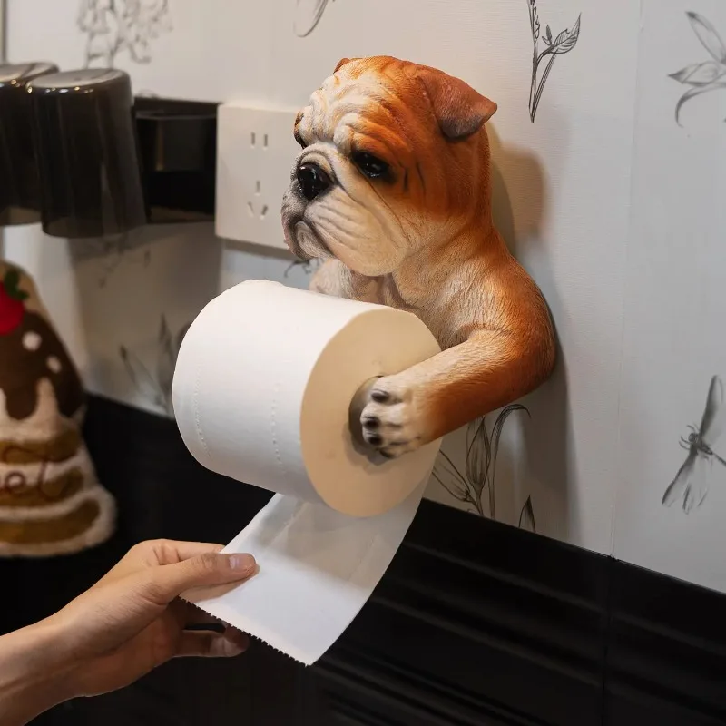

Держатель для туалетной бумаги в европейском стиле Bulldog, настенный диспенсер для рулона туалетной бумаги из смолы для ванной комнаты с местом для хранения домашнего декора