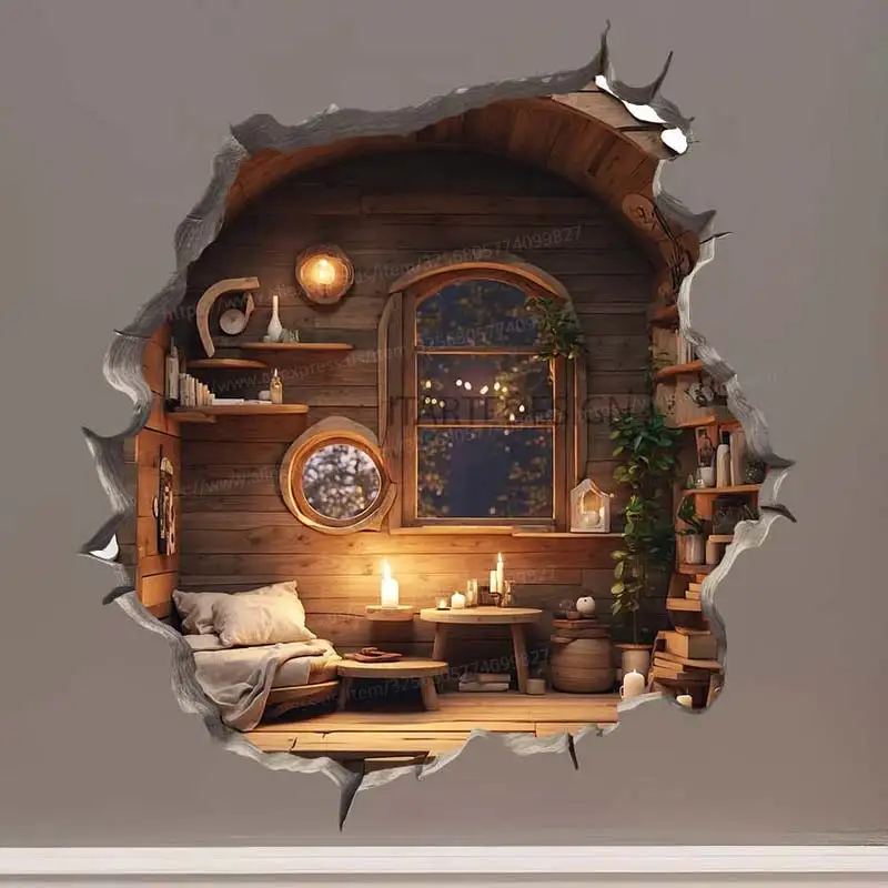Cozy Mouse Magic Hole Wall Decal Sticker, Living Room Wall Edge, Home Decoration Mural for Kids Bedroom, Wallpaper Decals, M1112