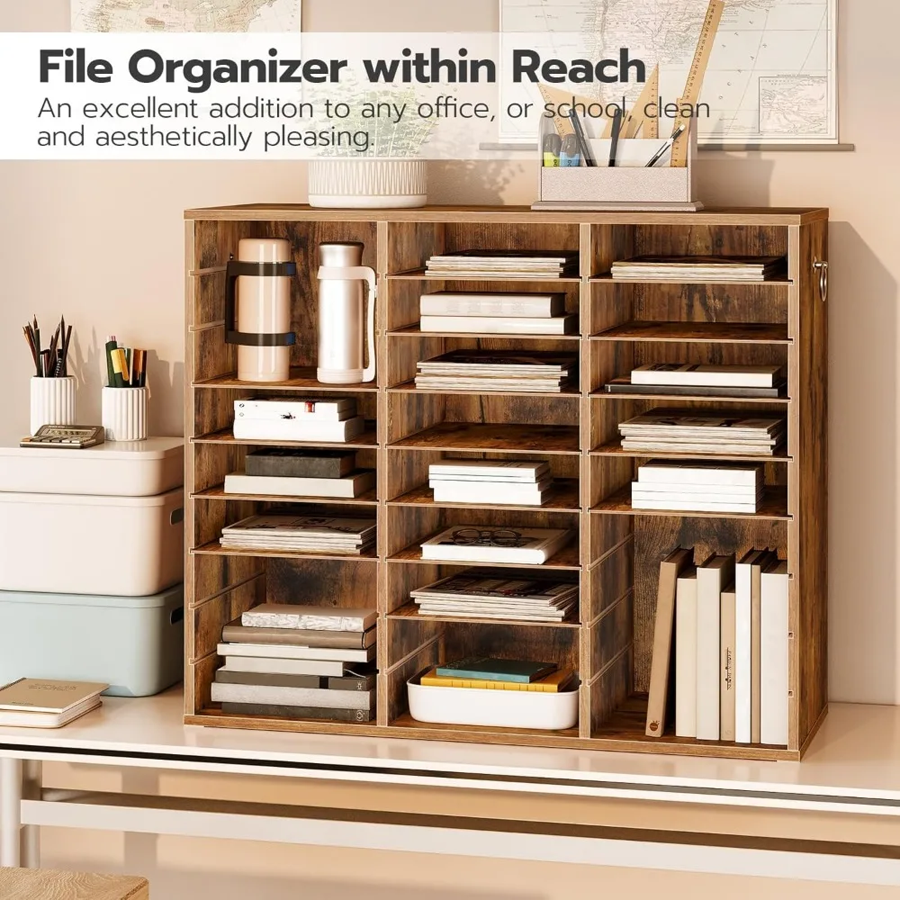 27 Compartments Wooden Mail Organizer, Countertop Literature Sorter with Adjustable Shelves for Home, Office and School