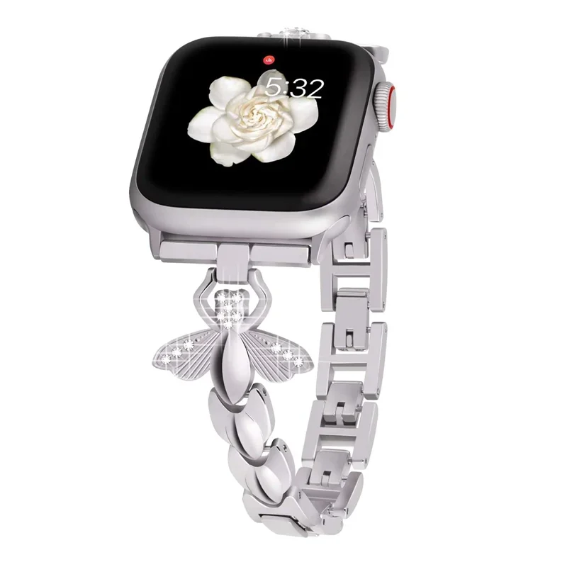 Metal Strap For Apple Watch 10 9 8 7 45mm 41mm 42mm 46mm Small Bee Carved Watch Bracelet Wristband iWatch 6 5 4 SE 44mm Correa