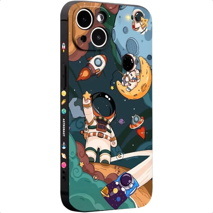 

Compatible with iPhone 13 Case for Boys Girls Cute Cartoon Astronaut Rocket Design Aesthetic Shockproof Designer Cool Phone Cas