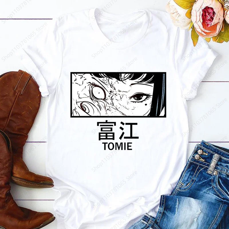 Junji Ito Tops Tomie Horror Anime Summer T Shirt Women Terror Japanese Manga Women T-shirt Graphic Tee Shirt 90s Tee Tshirt