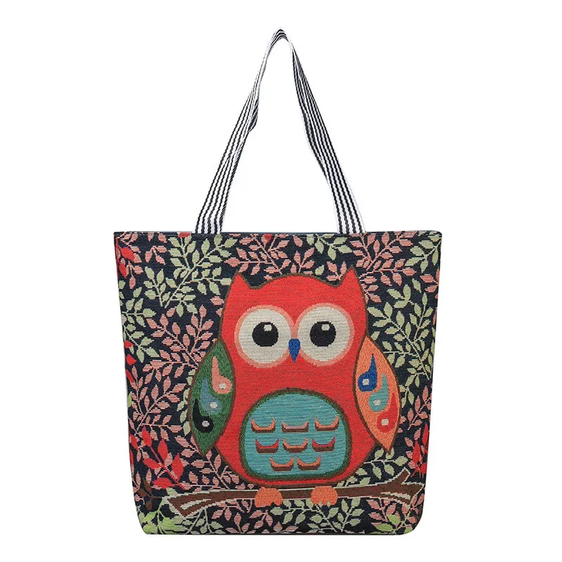 Women Canvas OWL Tote Bag Cute Cartoon Illustration Shopping Bag Girl Cotton Cloth Shoulder Bag Female Handbag Beach Shopper Bag