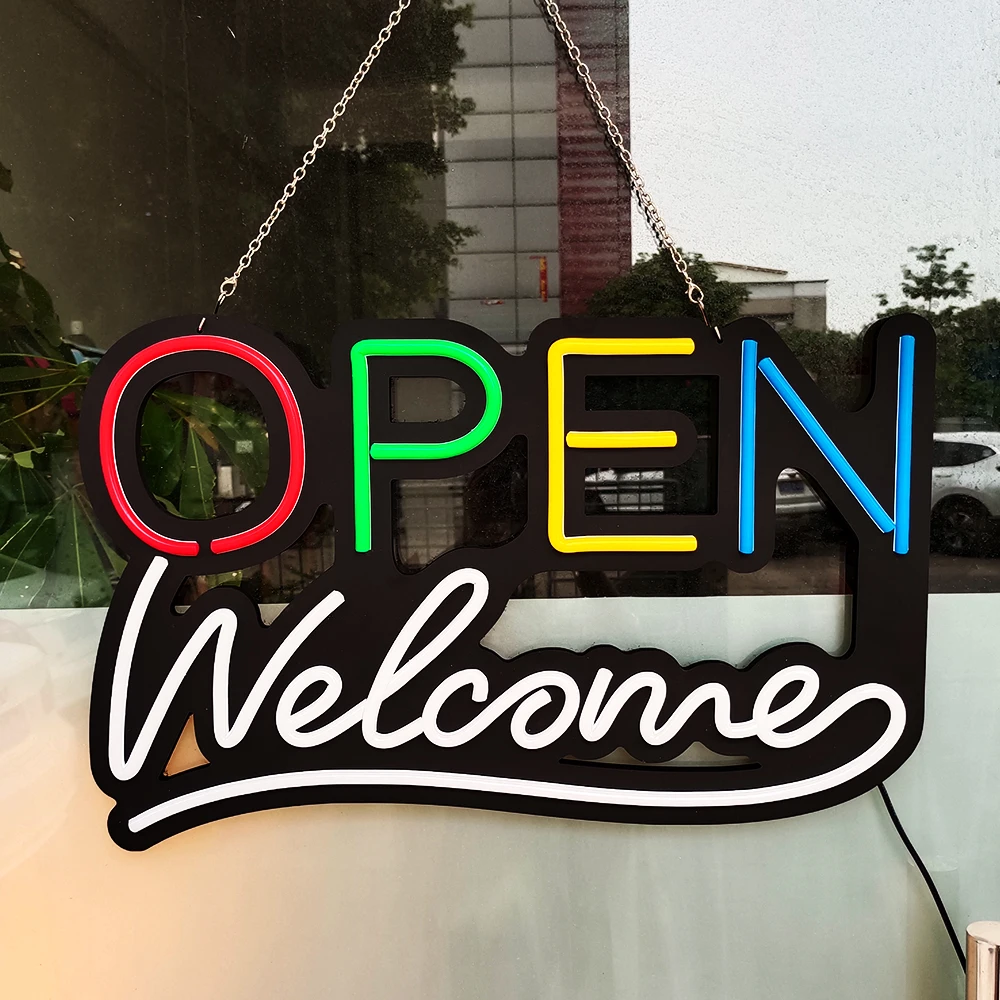 Led OPEN Neon Sign Welcome Light Sign Dimmable Business Sign for Bars, Coffee Shops, Shop Window Signs 55 x 35 cm