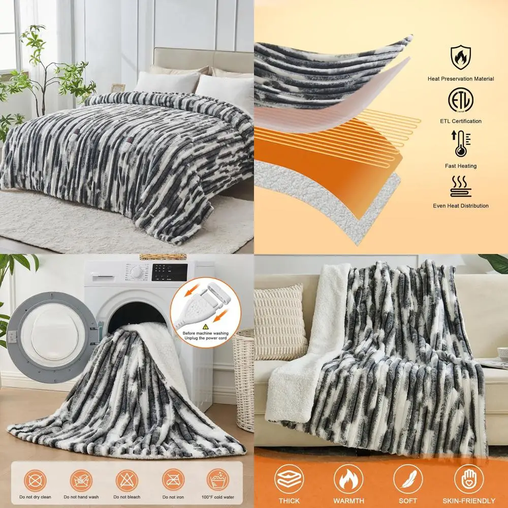 

Queen Size 84x90 Electric Blanket with Dual Controls, 6 Heat Settings, Auto Shut-Off, Soft Sherpa, Overheat Protection, ETL Cert