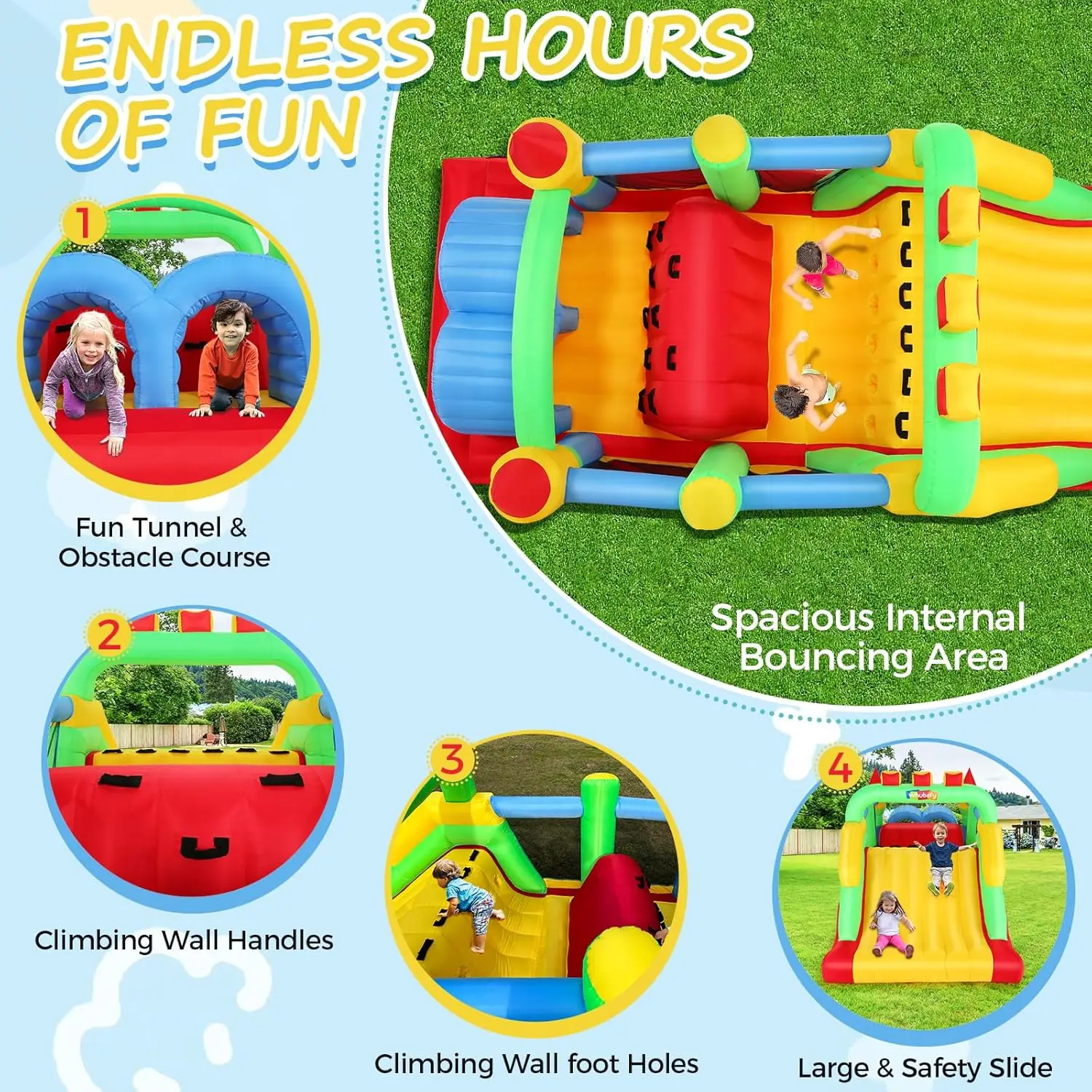 Opblaasbare hindernisbaan voor Big18 x 8.2FT Kids 3-6 Bounce House Castle dubbele tunnels, grote glijbaan, klimmen, obstakels