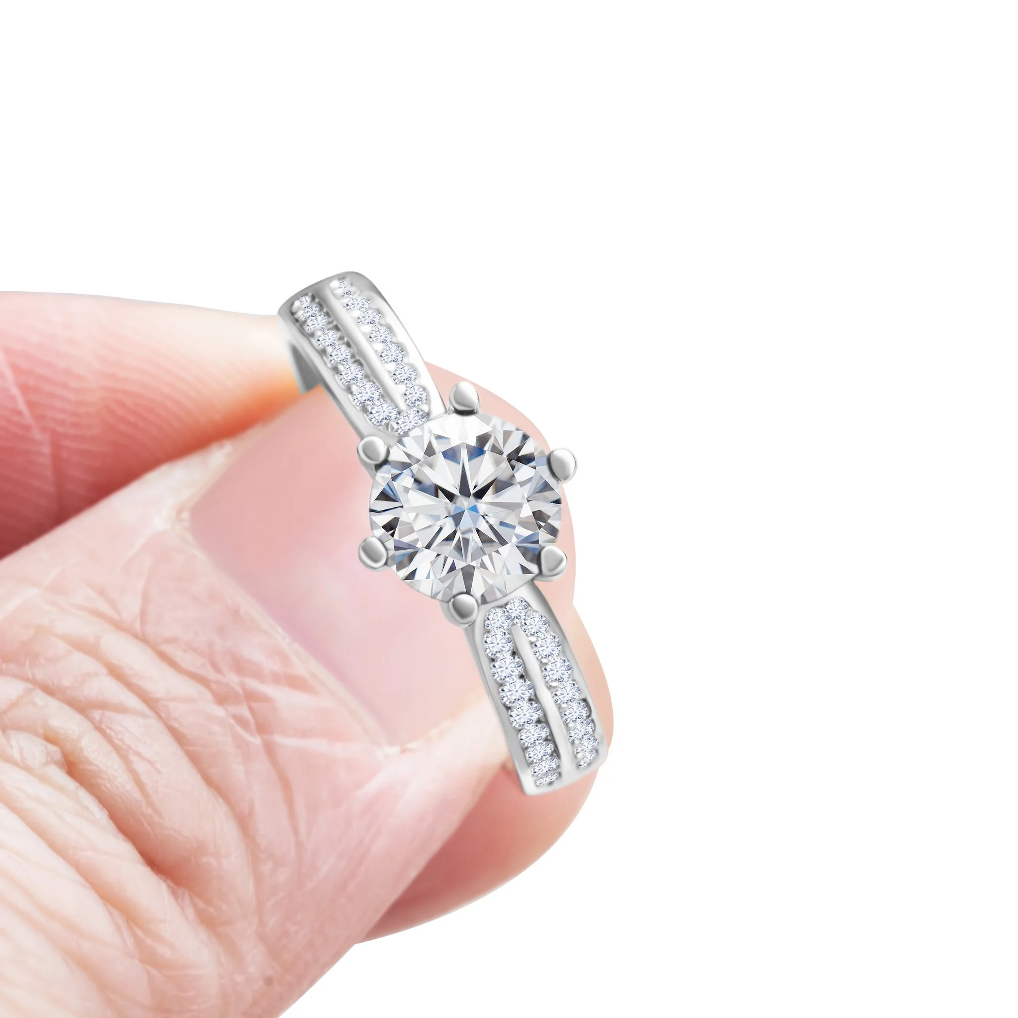 Moissantie Diamantring, Farbe D, Reinheit VVS, aus 925er Sterlingsilber, für Damen und Herren, geeignet für den täglichen Gebrauch und als Geschenk zur Verlobung. – Detail 3