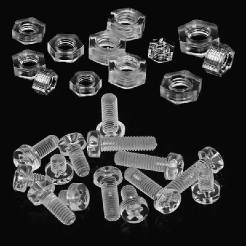 25~100set Metric acrylic transparents screws, round head Phillips screws, plastic acrylic insulated fixing Phillips screws, nuts