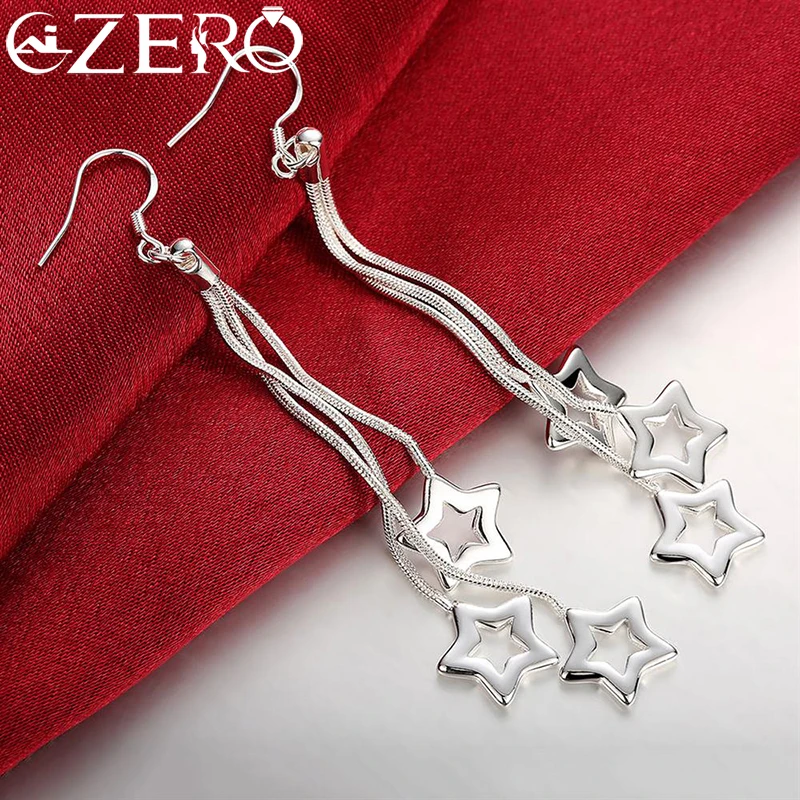 

Selling high quality 925 Sterling Silver Earrings fashion Jewelry elegant Woman Tassel hanging stars earrings Christmas Gifts