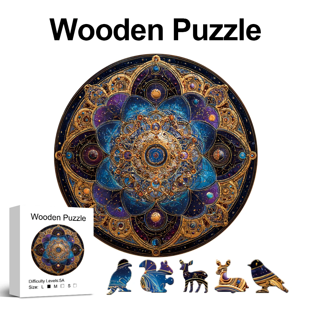 Mandala Star Wooden Jigsaw Puzzle For Adults, Unique Animal Shaped Pieces Stress Relieve Toys, DIY Leisure Game For Family