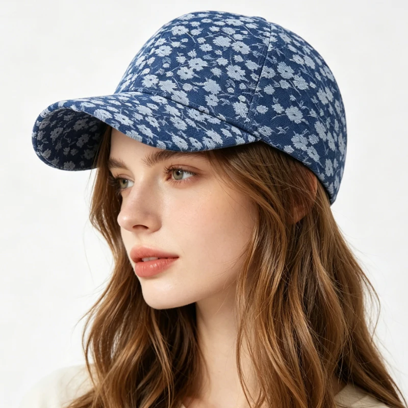 Floral Denim Structured Baseball Cap for women Casual Adjustable Vintage Dad Hat