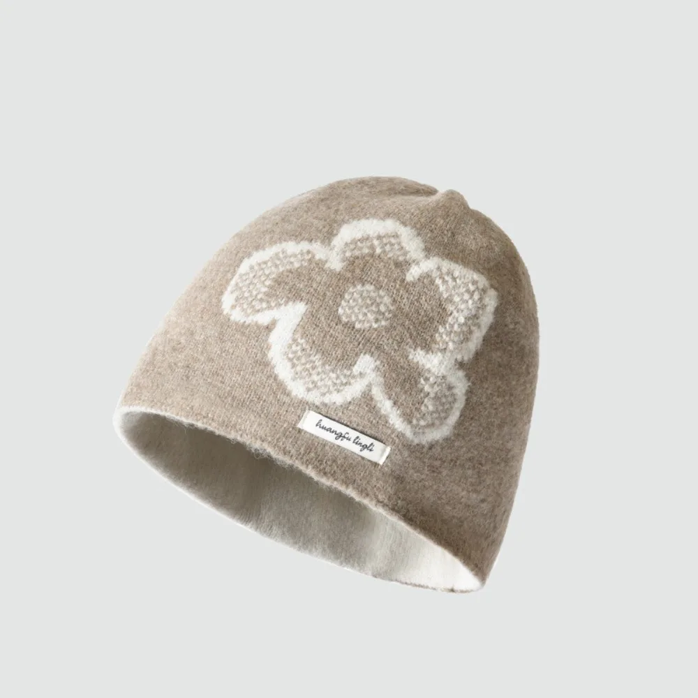 

Casual Printed Flower Jacquard Knitted Hat Wool Warm Fair Isle Style Beanies Cute Vintage Ear Protection Hat Girls