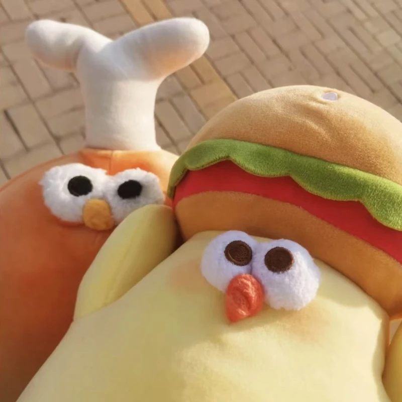 Kawaii hambúrguer frango brinquedo de pelúcia animais dos desenhos animados pizza frango boneca recheada sofá cama almofada bonito decoração do quarto criança presente natal