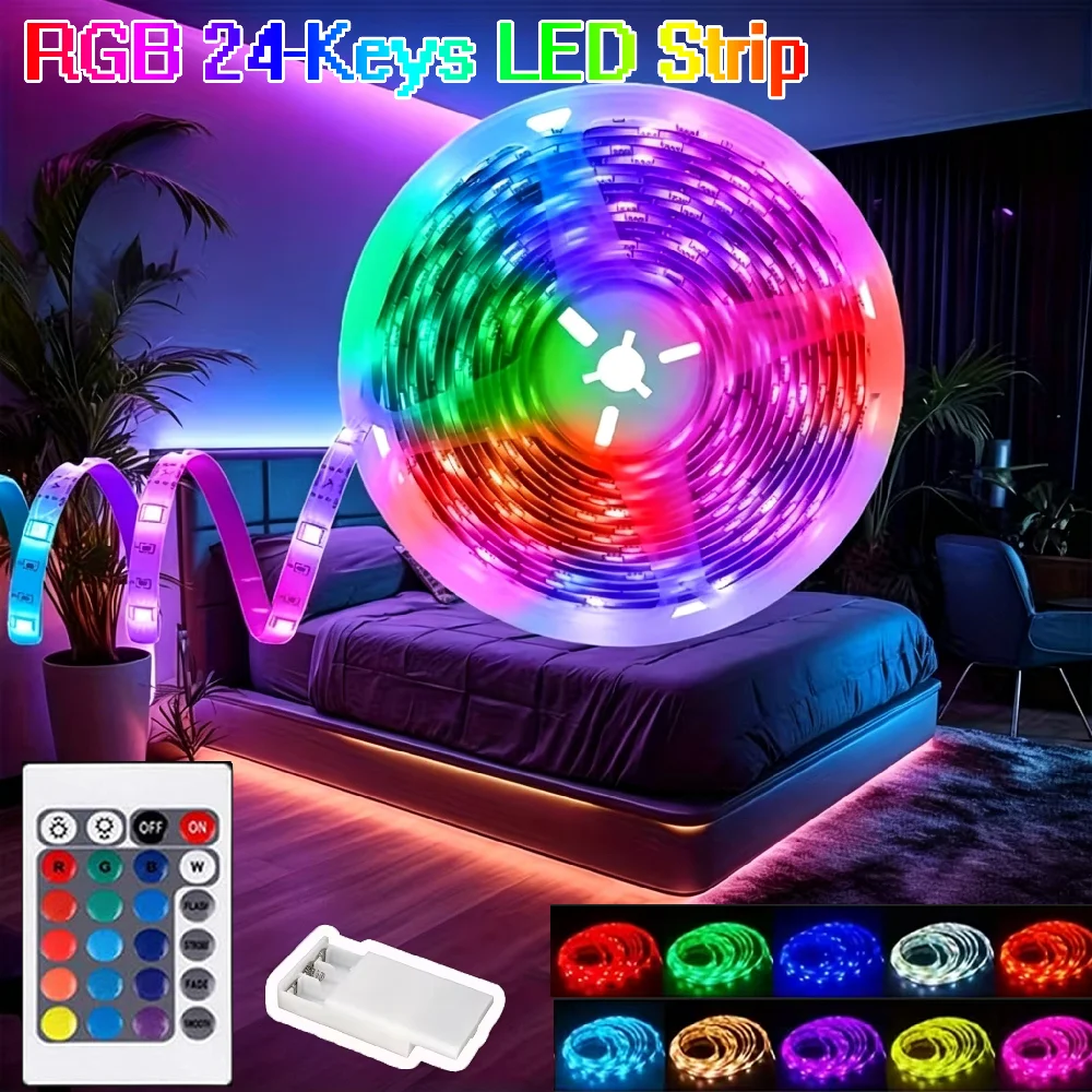 RGB 2835 Light Strip 1M/3M/5M/10M Battery Box LED Rope Light With 24Keys Remote Control For Living Room Bedroom Home Decoration