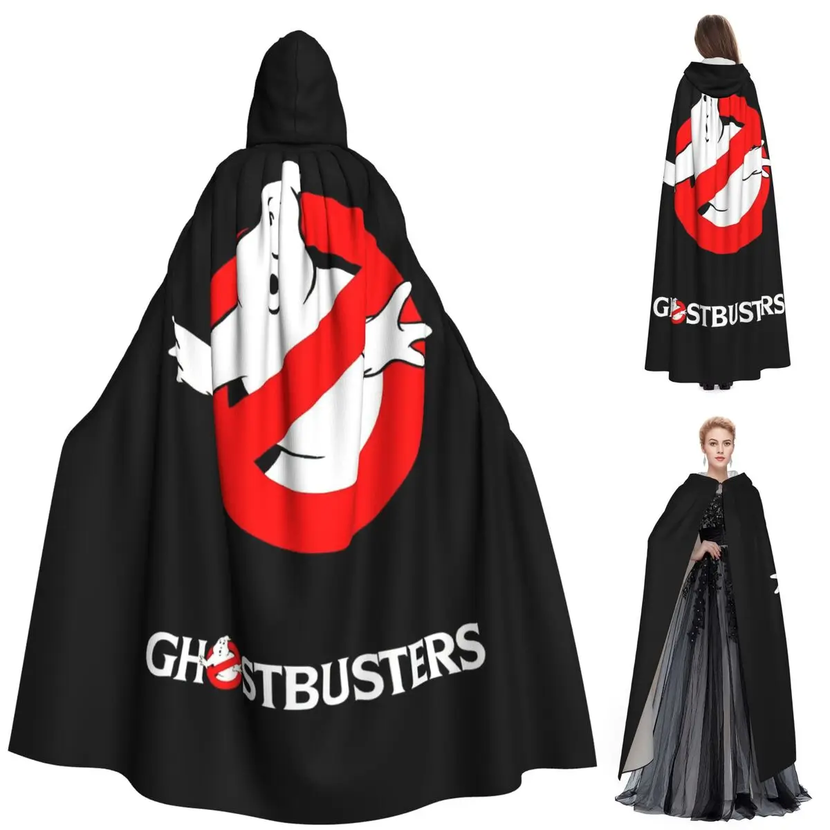 

Длинный плащ с капюшоном и логотипом Ghostbusters, средневековый костюм ведьмы, накидка для косплея, на Хэллоуин, вампир, для взрослых, унисекс