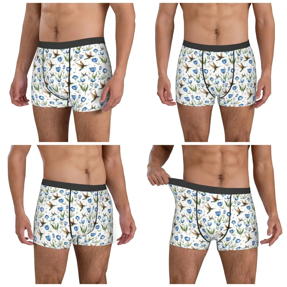 Calzoncillos Boxer, pantalones cortos, bragas de tulipanes y colibríes, ropa interior suave para hombre, regalo para novio