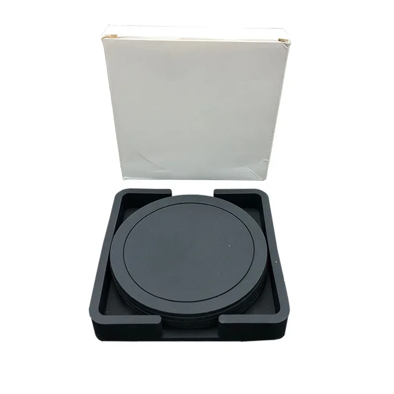 

Non-slip Silicone Drinking Coaster Set Holder Cup Coaster Mat Set Black Round Silicone Mat Home Office Table Decor Cup Pad