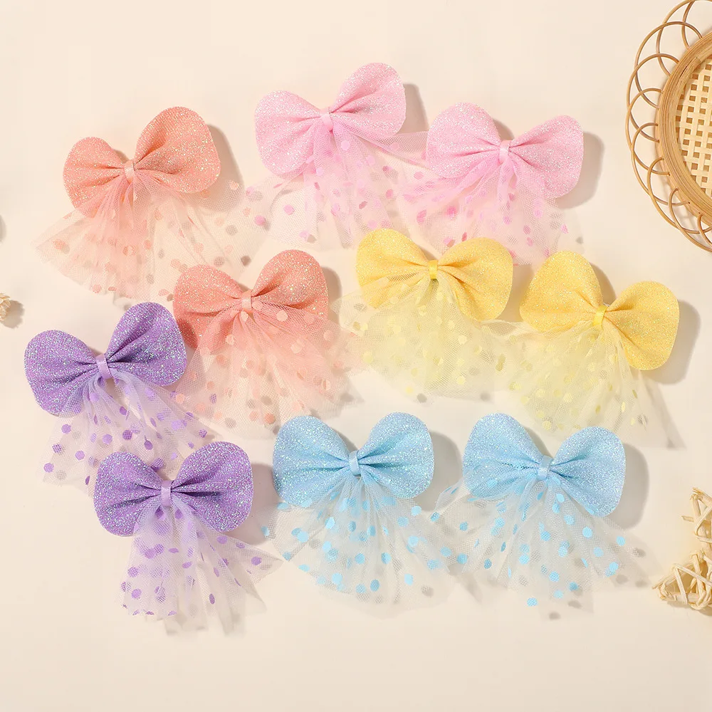 

2PCS 2025 New Sheer Mesh Hair Clips Double Layer Bowknot Barrettes for Girls Trendy Fringe Control Baby Hair Accessories