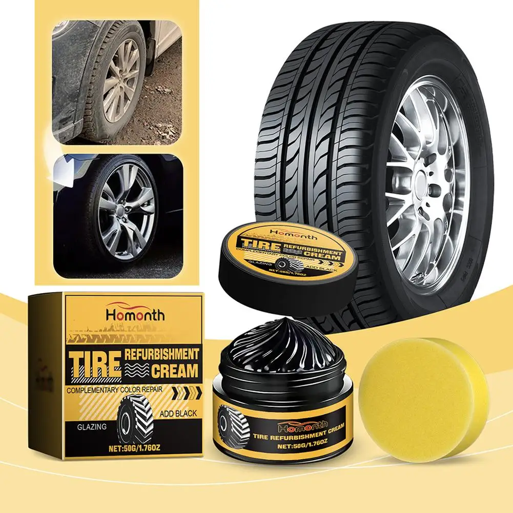 Tire Shine Coating Tyre Gloss Hydrophobic Sealant Wax with Sponge Maintenance Long Cleaner Lasting Tire Agent Refurbishing 50g