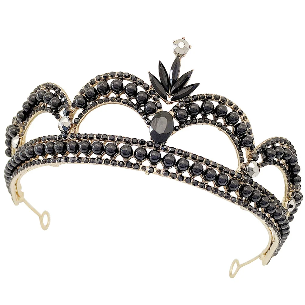 تاج أسود كبير للنساء من حجر الراين تاج الزفاف وغطاء الرأس ومجوهرات الشعر خفيفة الوزن ومتينة #3