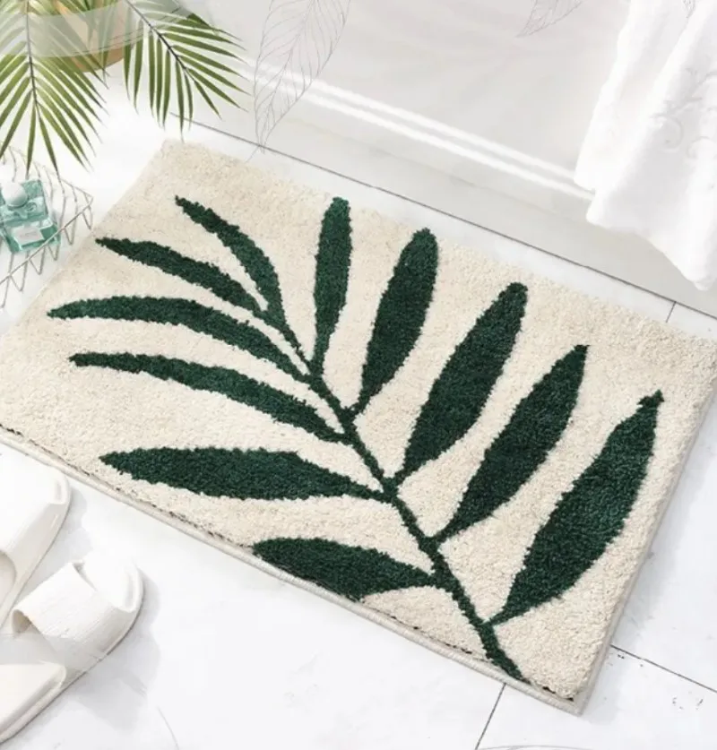 Inyahome Bathroom Bathmats Leaves Pattern Green Bath Rugs Carpet Коврик для ванной и туалета противоскользящий 45x65cm 50x80cm