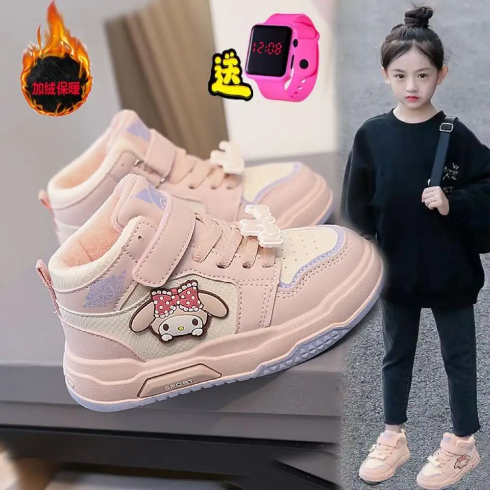 New Kuromi Kids Cotton Shoes Sneakers Anime Sanrio Kawaii Teen Cartoon Fashion Girl High Top Board Shoes Soft Sole Running Shoes