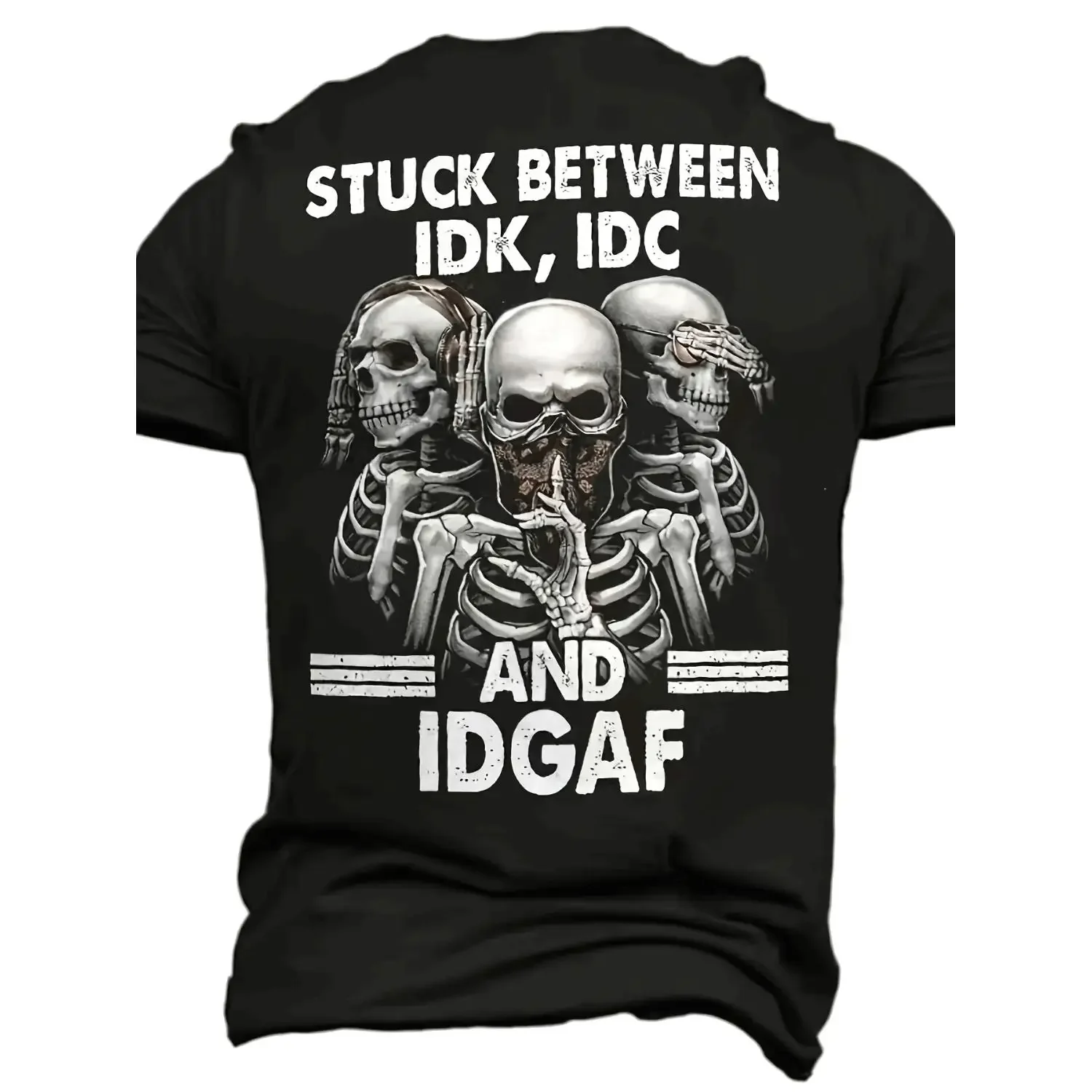 Stylish Design Men's 3D Digital Skeleton Pattern And Letter Print Crew Neck And Short Sleeve T-shirt, Stylish And Casual Tops For Summer Outdoors Wear
