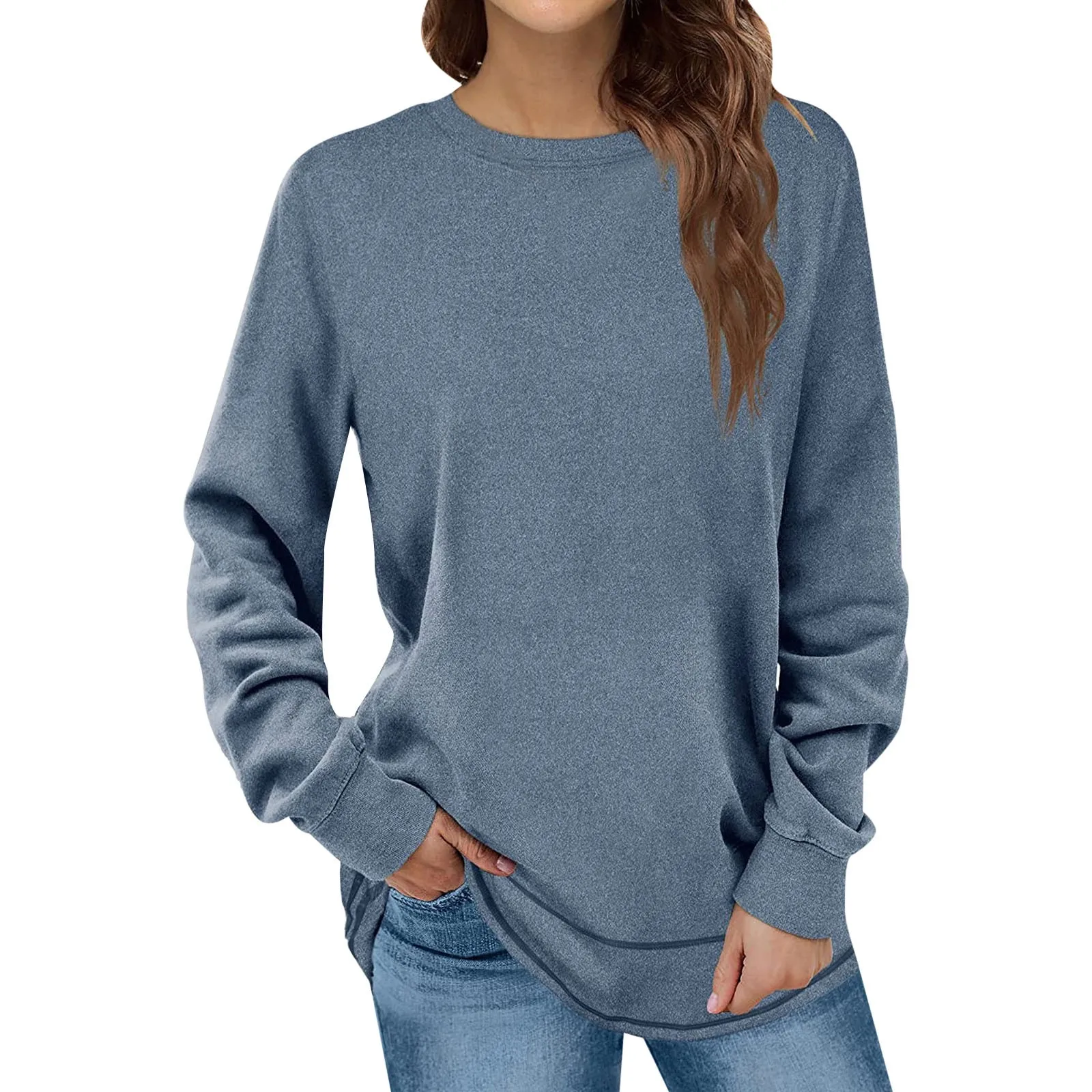 Womens Sweatshirts Soild Large For Women Crewneck Long Sleeve Fashion Shirts Tops Christmas Shirts Women Hoodies