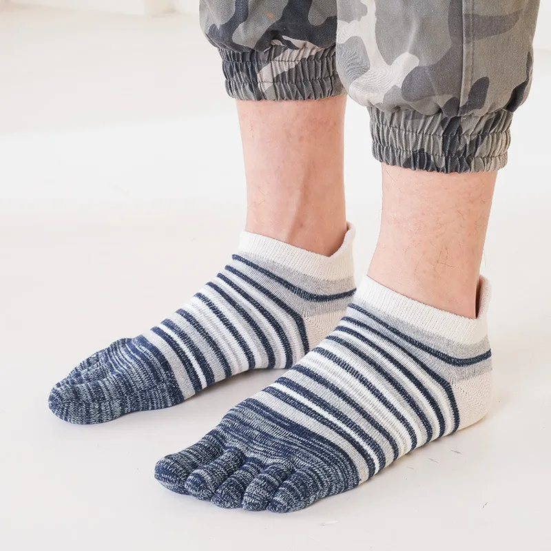 5 Pairs 5 Finger Socks Man Cotton Striped Colorful Anti-Bacterial Breathable soft Casual Fashion Ankle Boat Toe Sport Socks