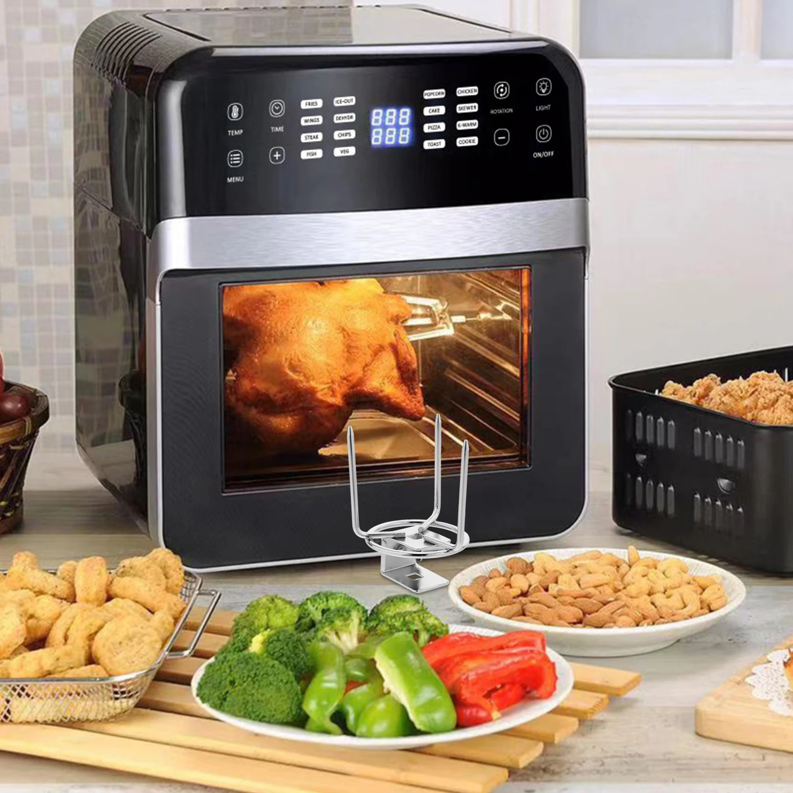 

2pcs Stainless Steel Rotisserie Forks Heavy Duty Spit Rods For Air Fryer Oven Bbq Chicken Roasting Three- Grilling System