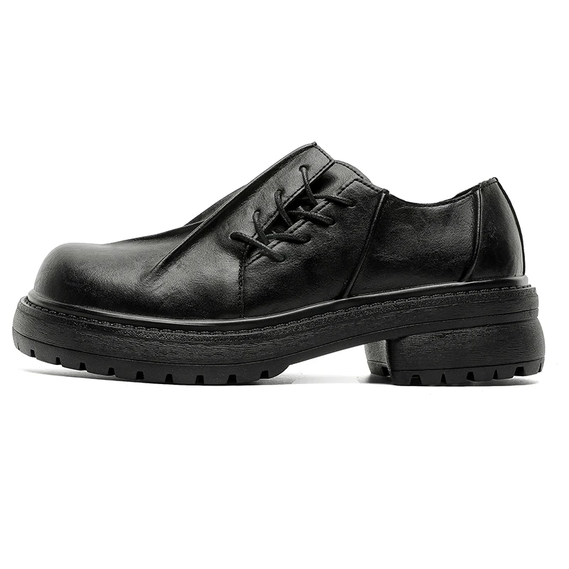 

Black inner height increase upturned head leather shoes British style casual big head shoes comfortable casual versatile