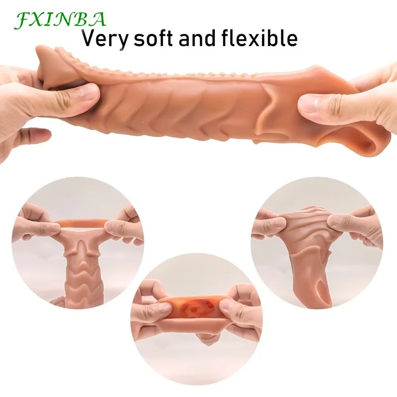 FXINBA 22mm New Penis Extender Sleeve Real Thick Sex Toys For Men Reusable Comdom Delay Large Cock Sleeve Dick Male Enlargers