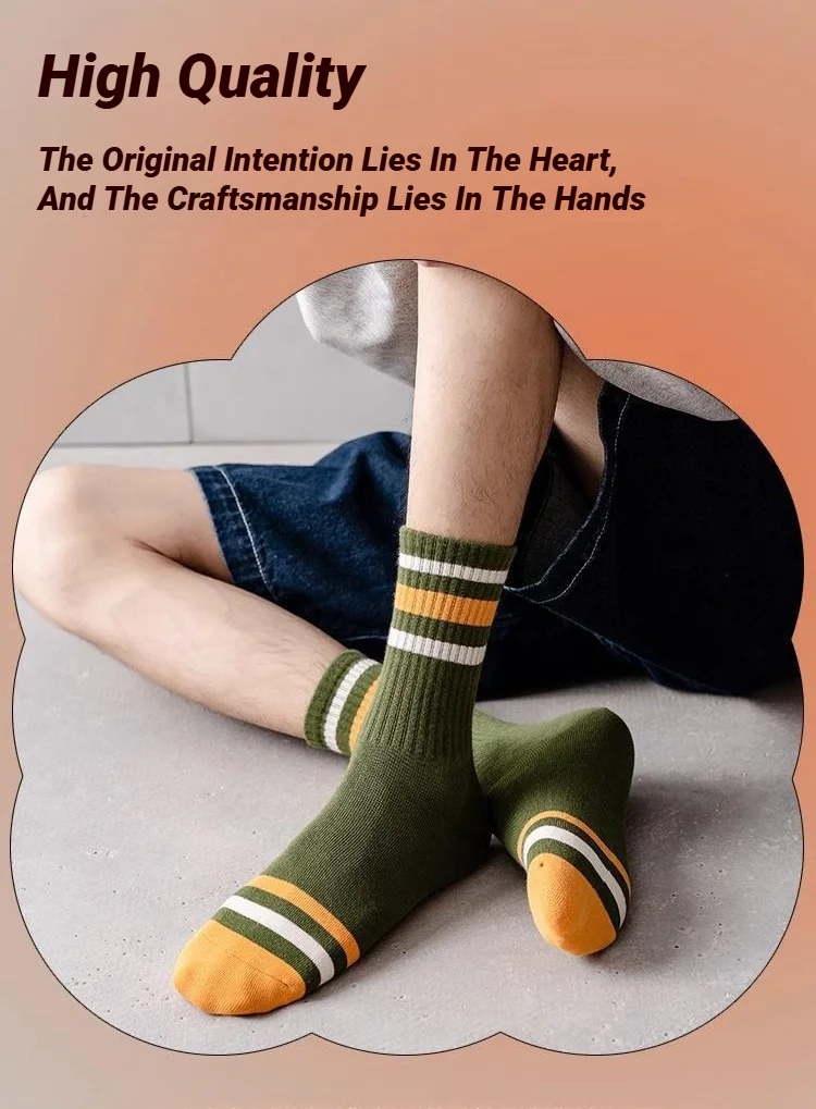 5 Paar bunt gestreifte Freizeitsocken für Herren, modische, schweißabsorbierende und atmungsaktive Sportsocken, geeignet für alle Jahreszeiten, weich – Detail 1