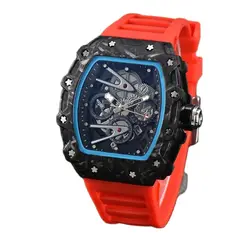 Wine barrel shaped dial quartz watch, new hollowed out fish shaped fashionable color alloy men's watch