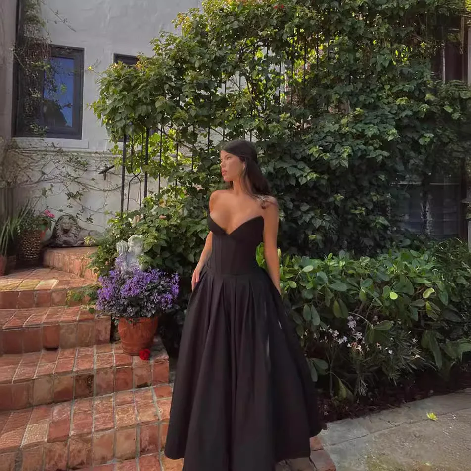 

Black Sexy Deep V-neck Strapless Evening Dresses Luxury 2025 Summer New High Waist Prom Dress Fashion Backless Elegant Gowns