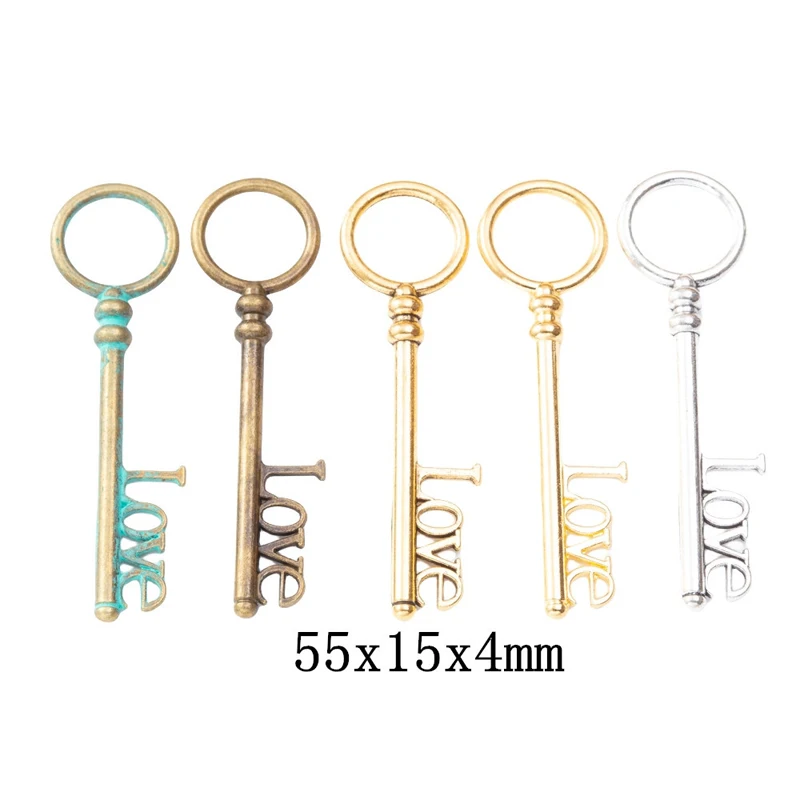 50pcs 55*15MM Zakka Style Wedding Creative Gift Alloy Love Key Charm Jewelry, Vintage Classic Handmade Diy Sweater Necklace Pend