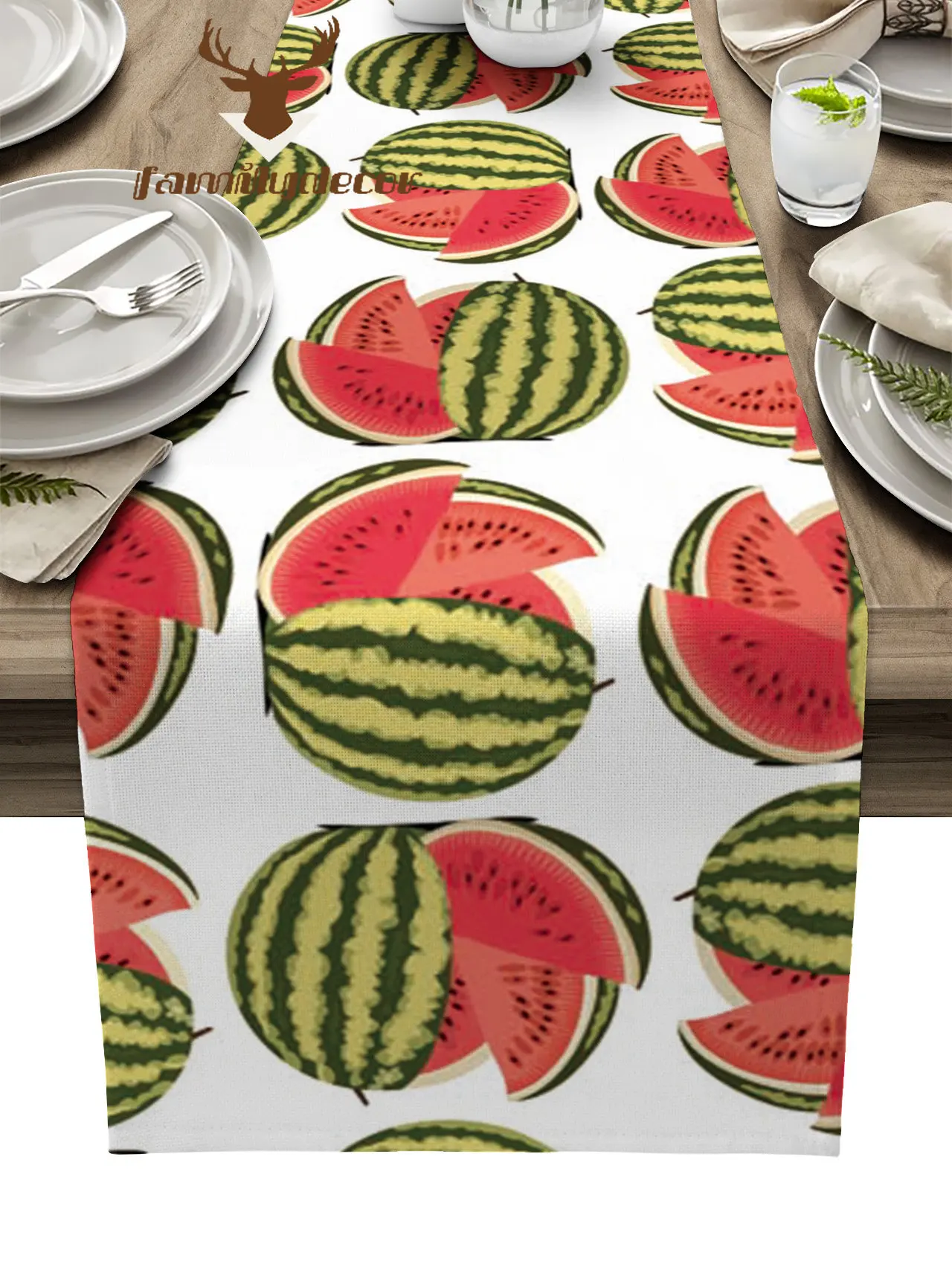 Summer Fruit Watermelon Table Runner Home Wedding Table Flag Mat Table Centerpieces Decoration Party Dining Long Tablecloth