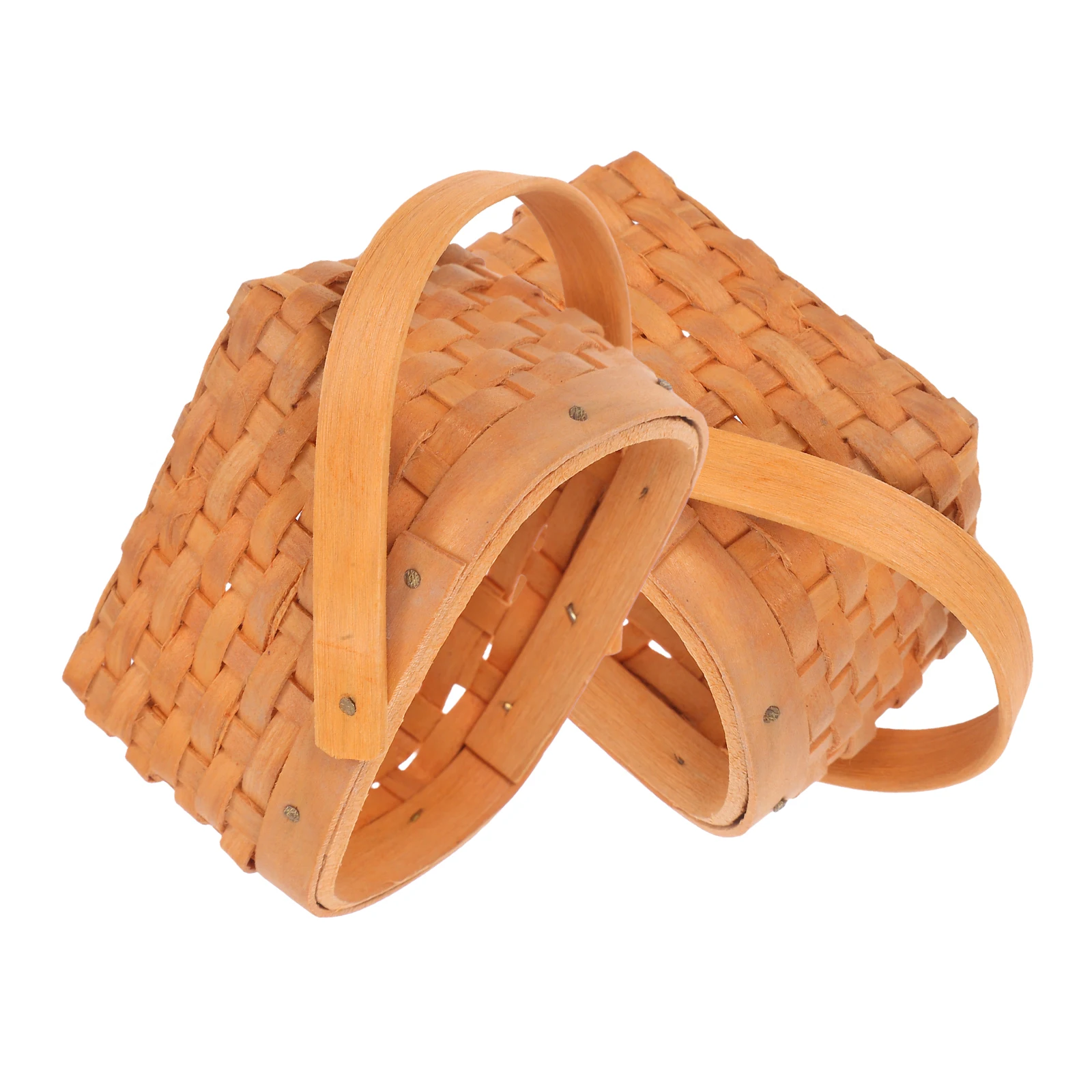 

2 Pcs Mini Shopping Basket Storage Baskets Easter Flower Light Brown Wood Cute Small