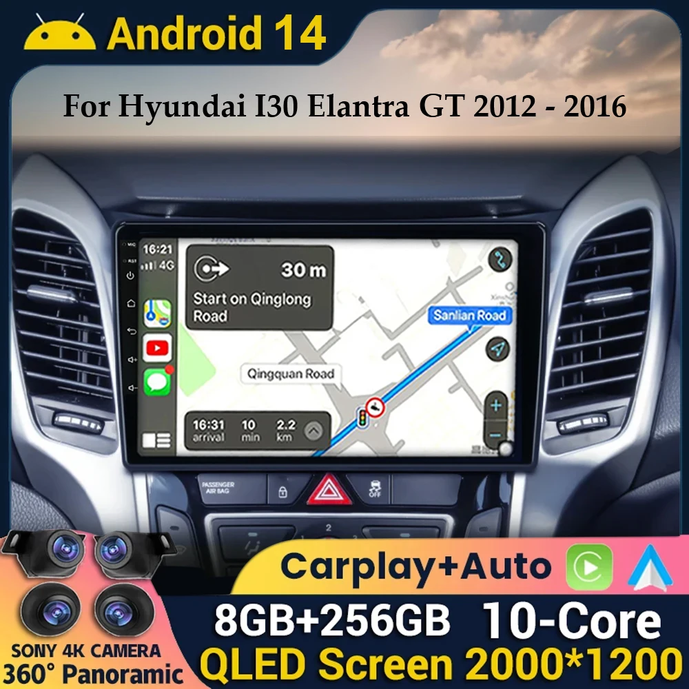 

Android 14 Carplay Auto WIFI+4G For Hyundai I30 Elantra GT 2012 2013 2014 2015 2016 Car Radio Multimedia Player Stereo GPS DSP