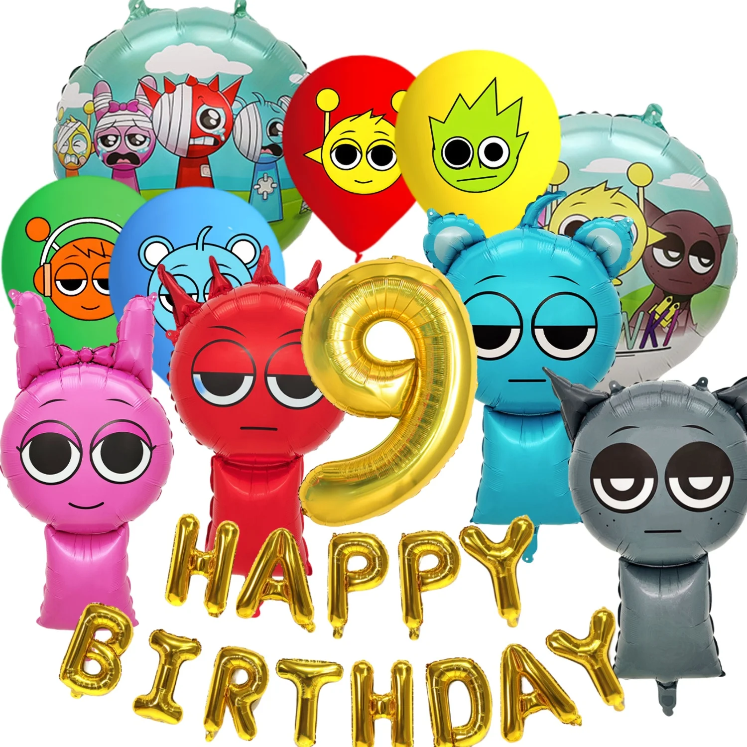 Sprunki Ballon-Set, Sprunki Geburtstagssachen, Unglaubliche Box, Party, Sprunki, Geburtstagsballons, Babyparty, sprunkige Geburtstagsparty-Geschenke